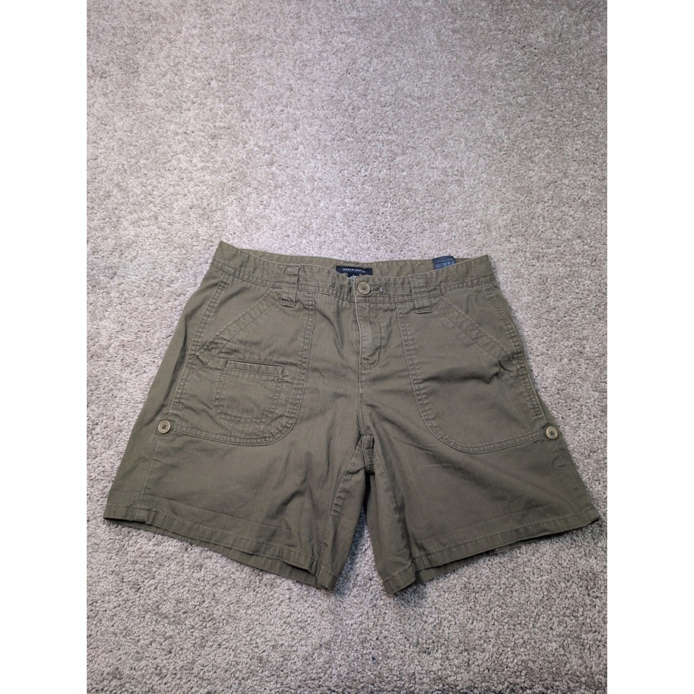 Tommy Hilfiger Womens Olive Green Cotton Cargo Shorts Size 6 Mid Rise Utility